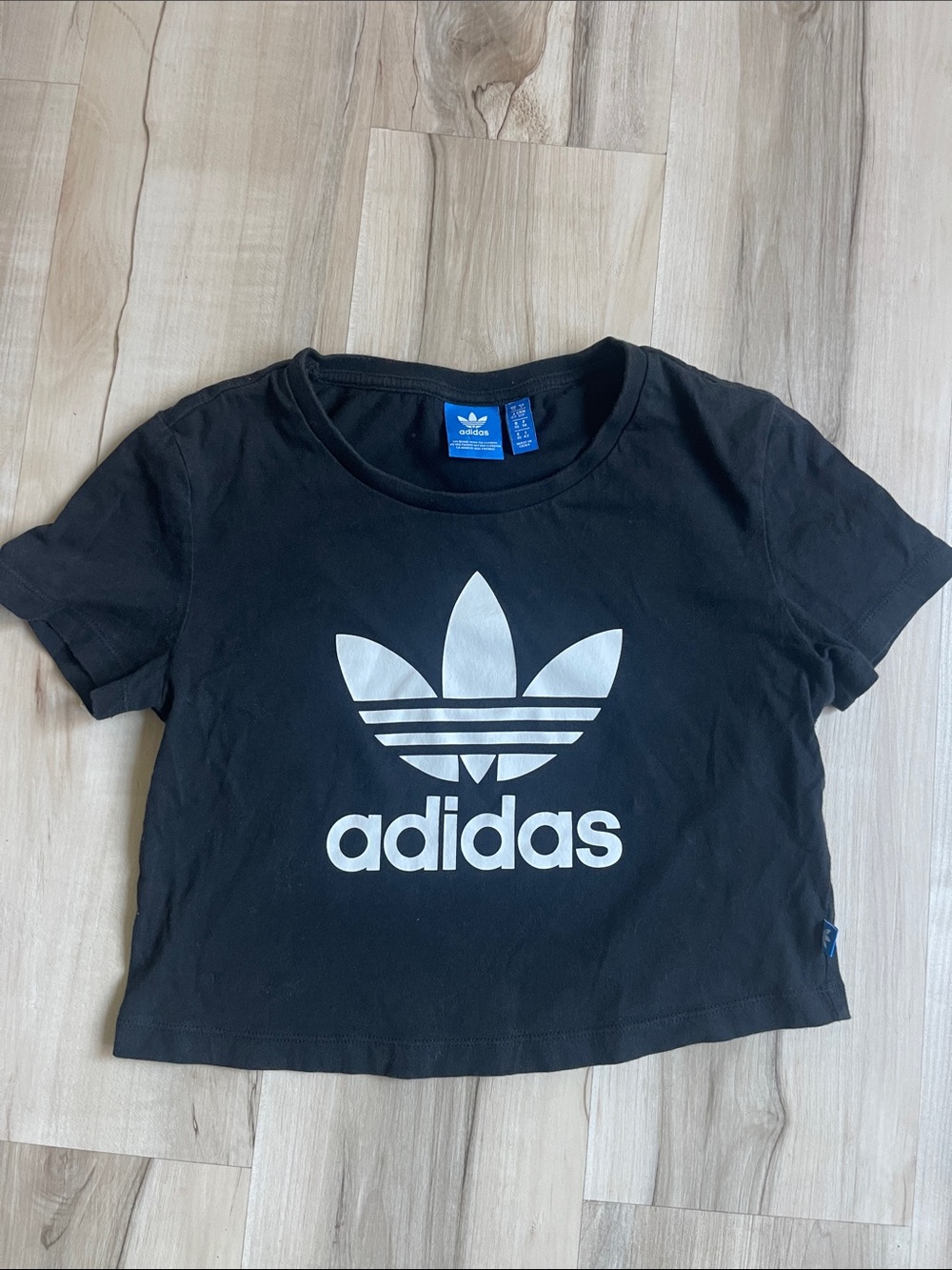 adidas Black Cropped Trefoil Logo Tee